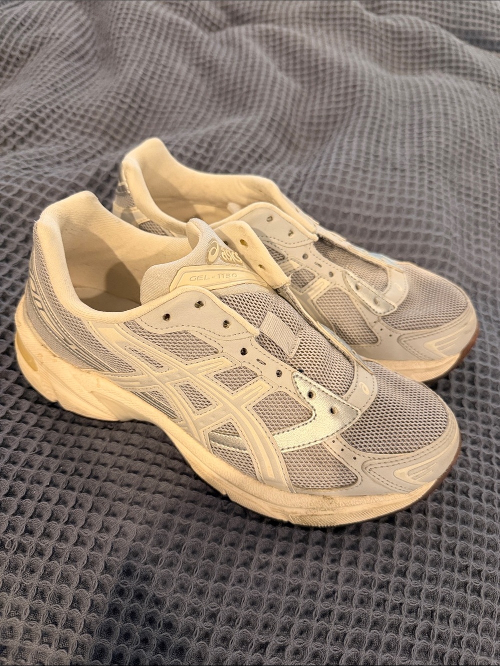 ASICS Gel 11-30 Neutral Mesh Sneakers in Light Gray and Cream